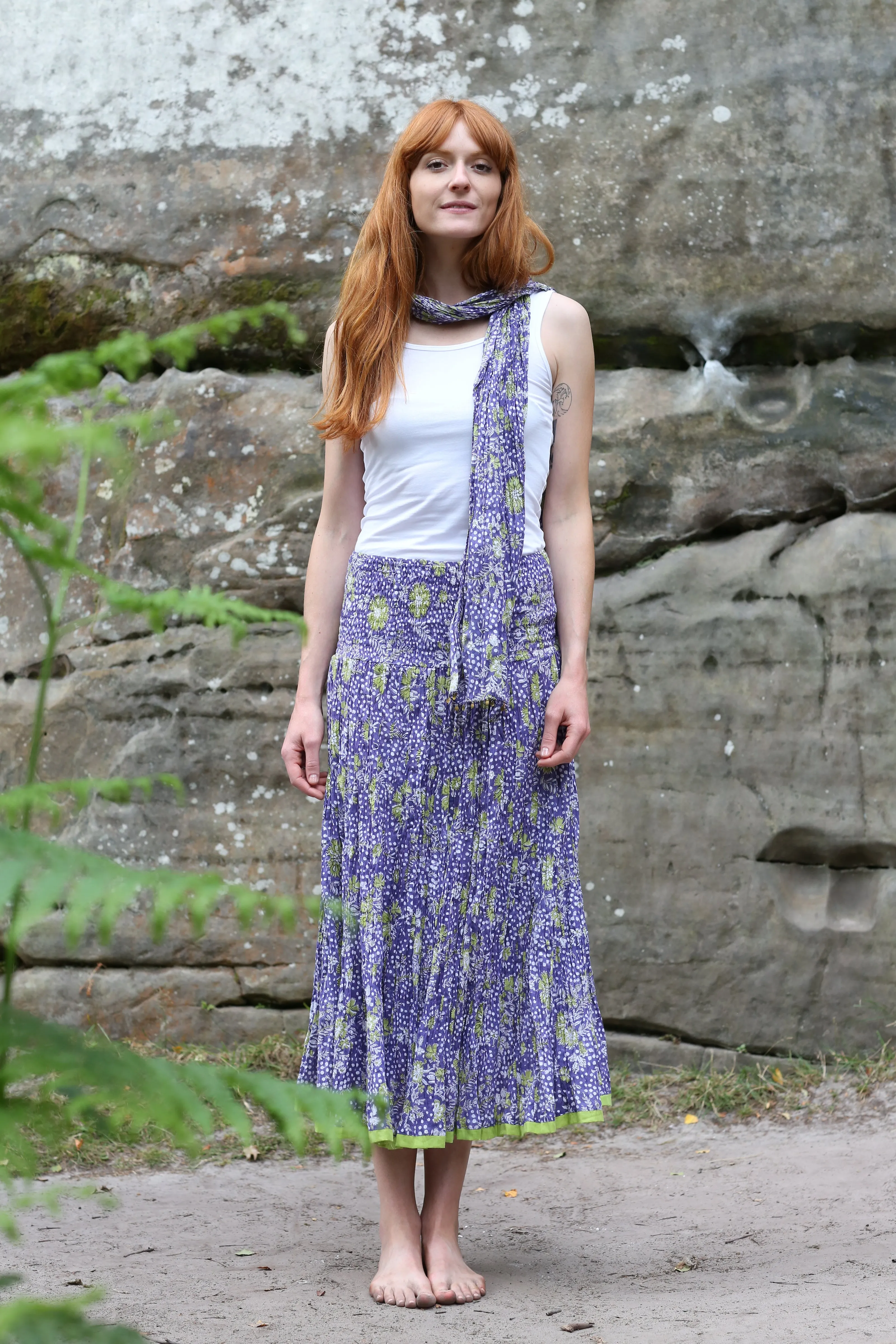 50 Panel Skirt in Pure Hand Block Printed Cotton