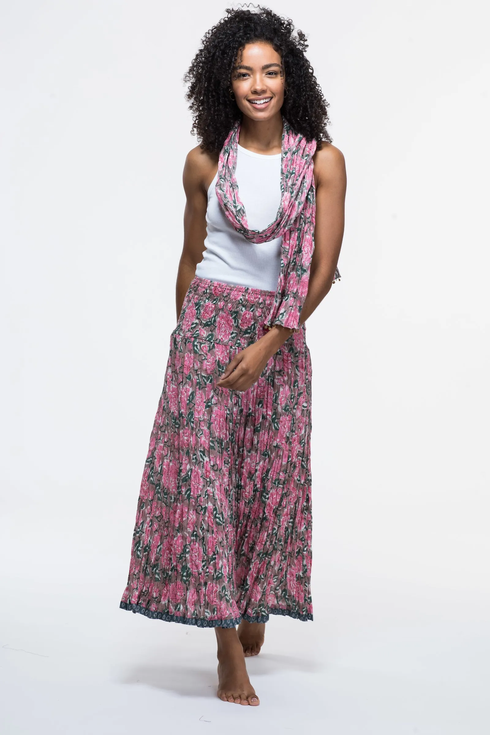 50 Panel Skirt in Pure Hand Block Printed Cotton