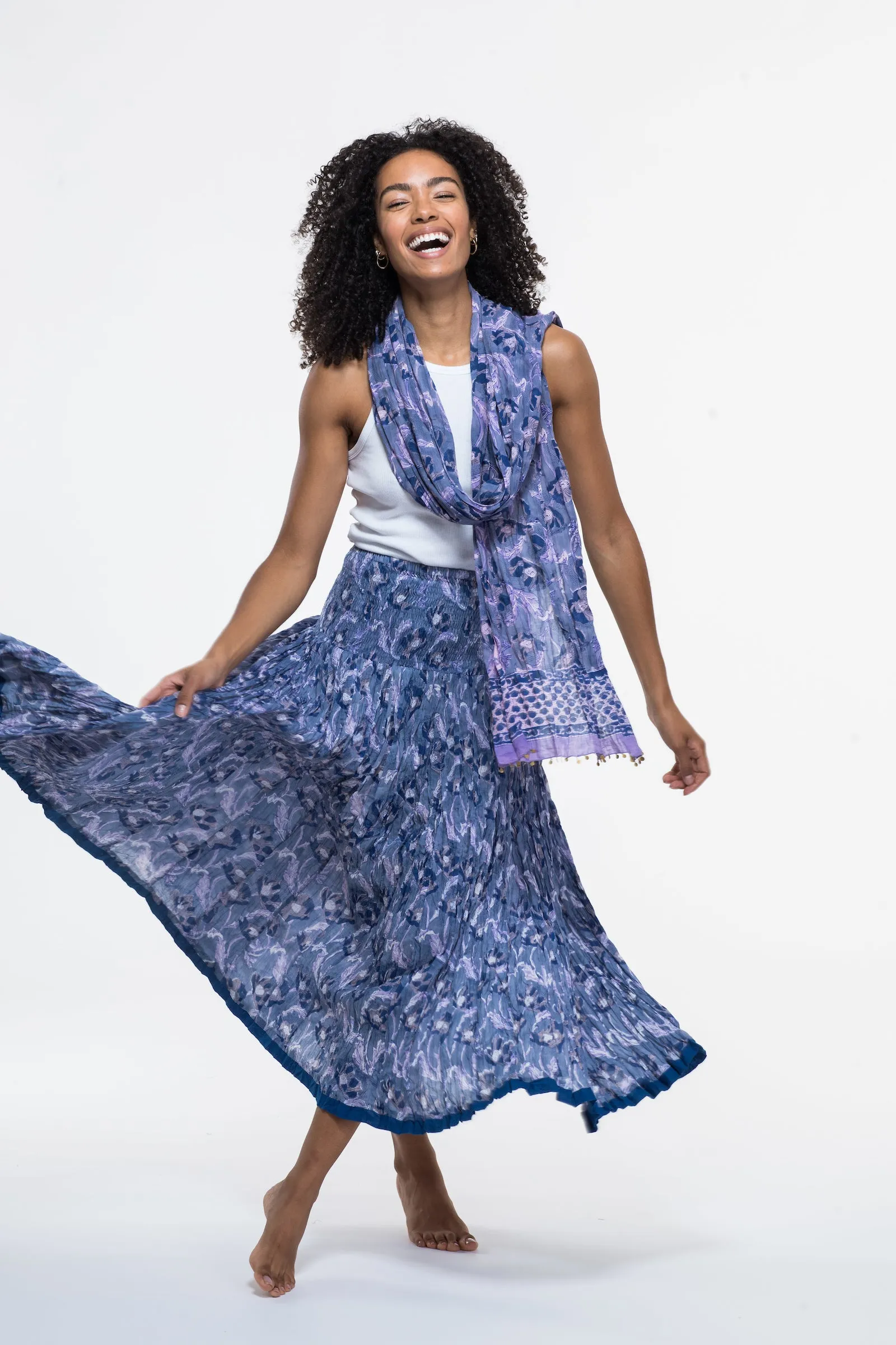 50 Panel Skirt in Pure Hand Block Printed Cotton