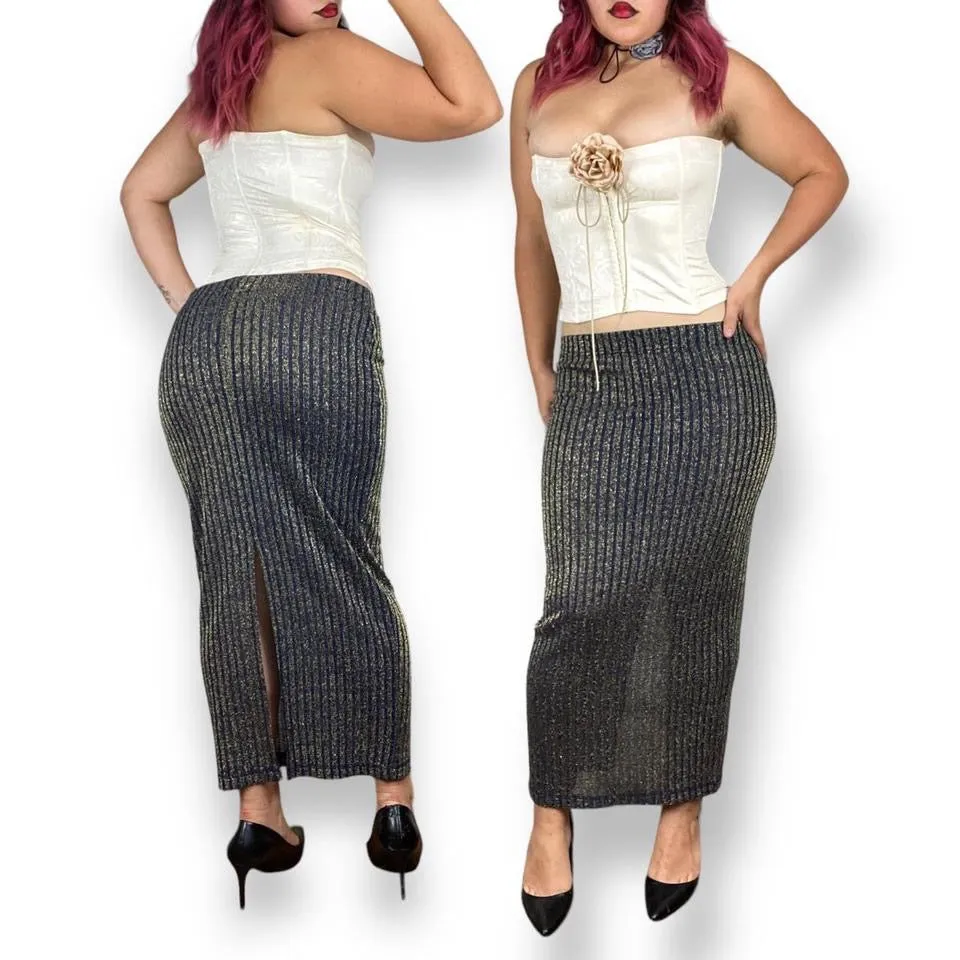 90s Navy Knit Shimmer Skirt (S)