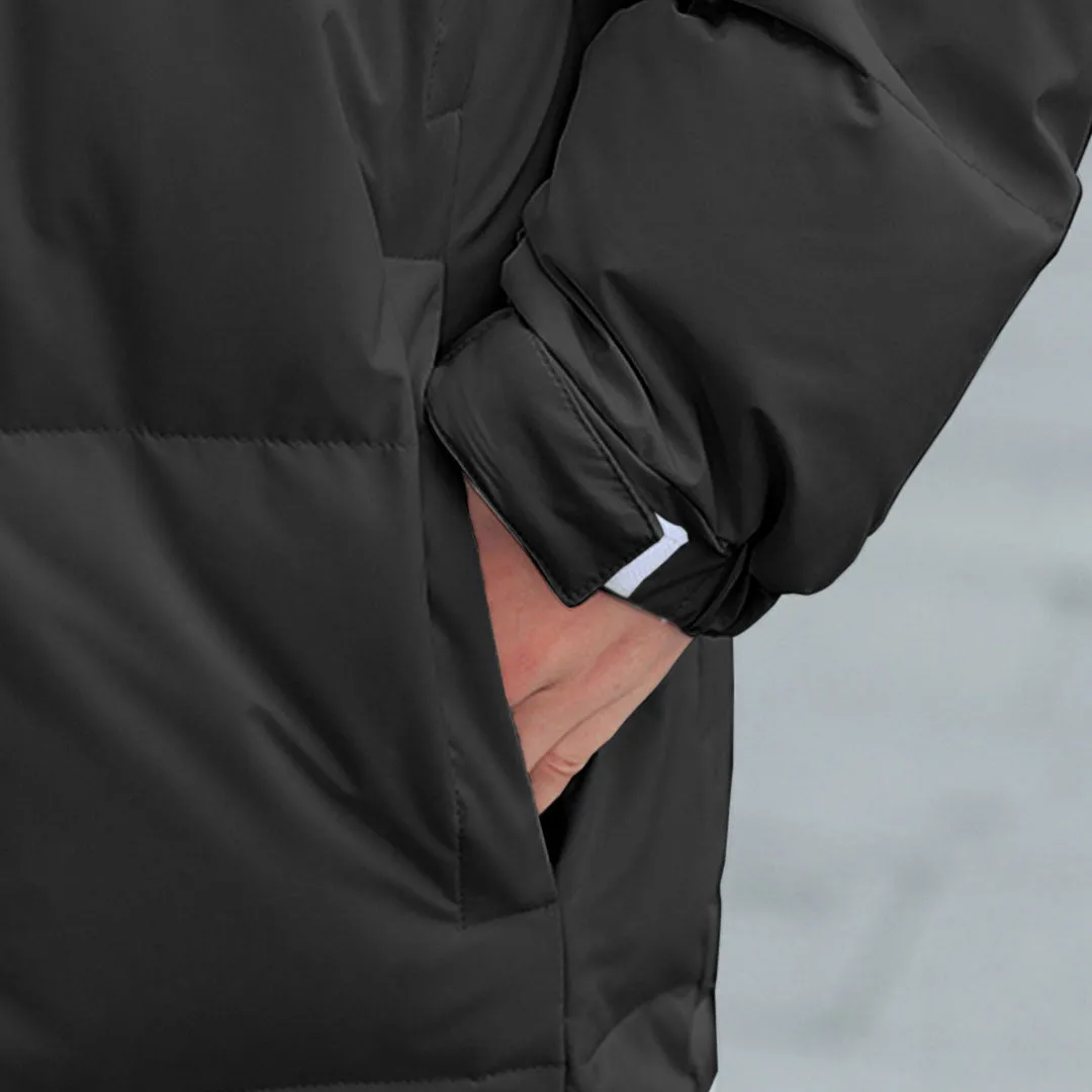 abbee Black Large Winter Hooded Overcoat Long Jacket Stylish Lightweight Quilted Warm Puffer Coat