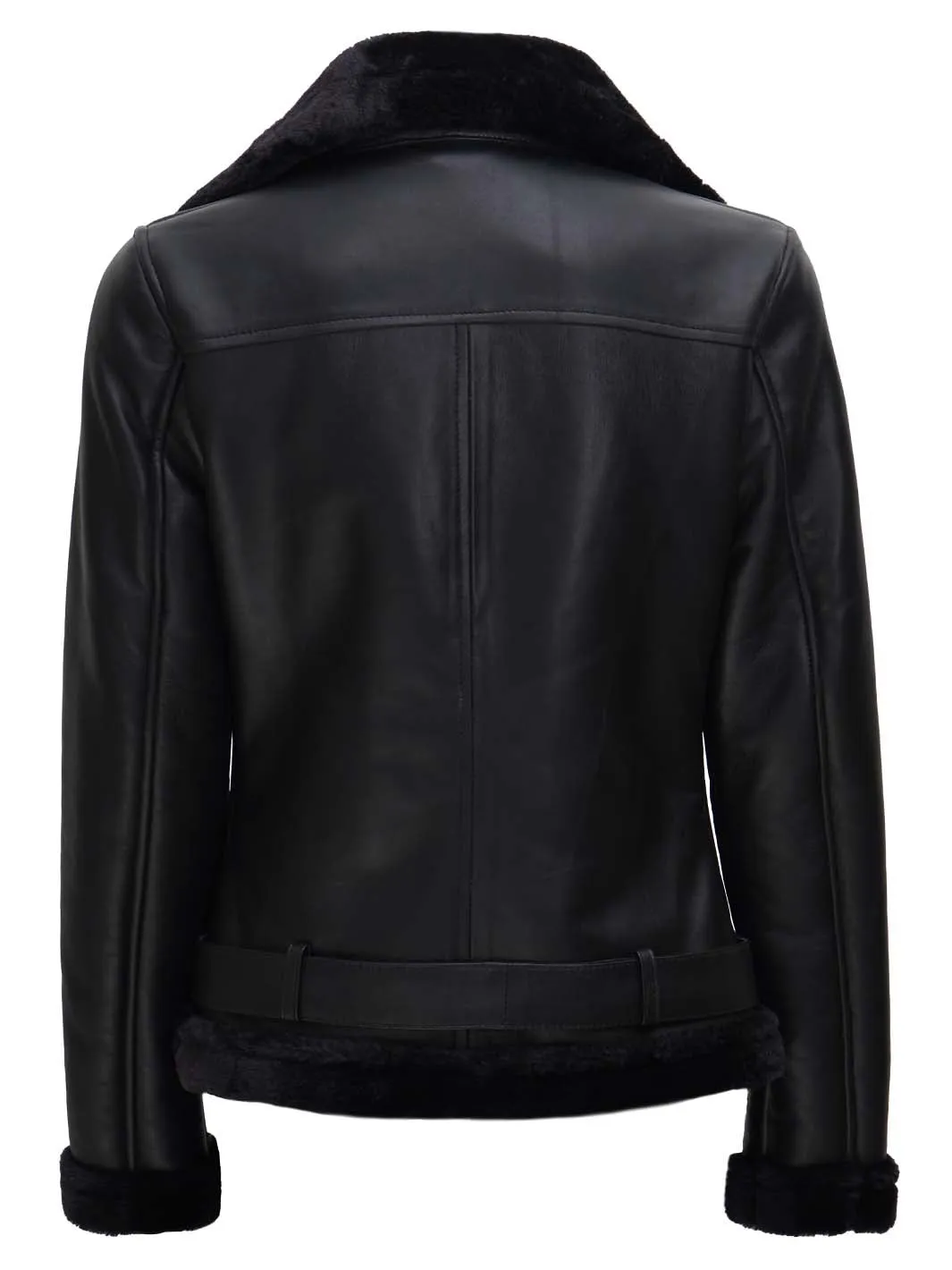 Agnes Womens Black Leather Shearling Jacket