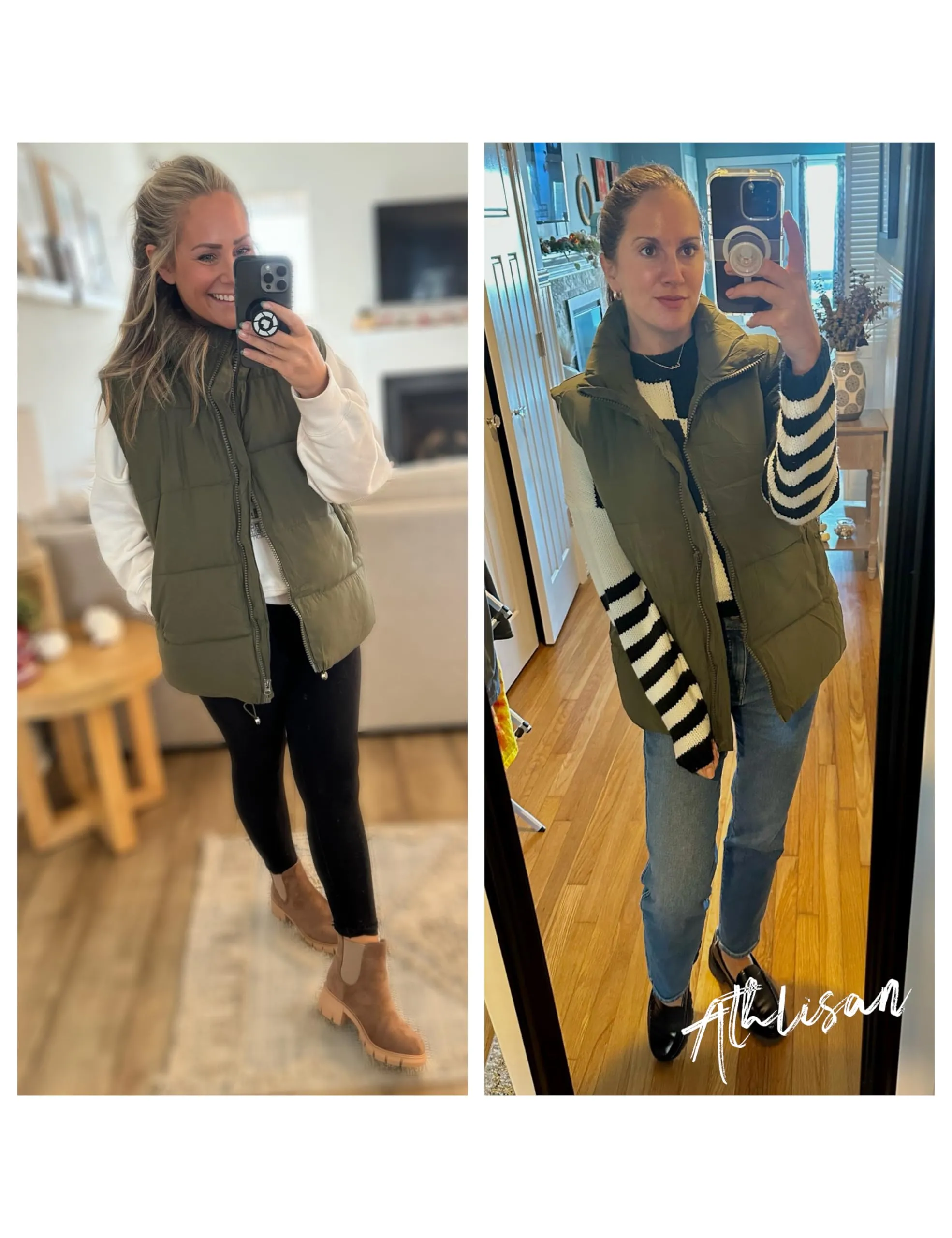 Armygreen Womens Zip Jacket Coat Up Puffer Vest Stand Collar - Athlisan