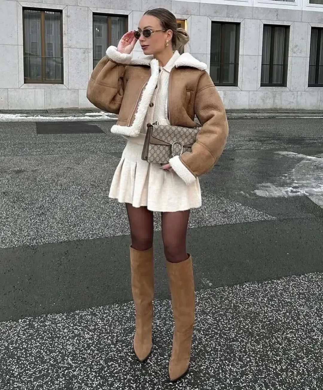 Autumn Winter Vintage Faux Cropped Thick Warm Lapel Fleece Long Coat
