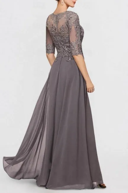 Beautiful Two Pieces Mother of The Bride Dress Chiffon Scoop Half Sleeve Bridesmaid Dresses With Appliques