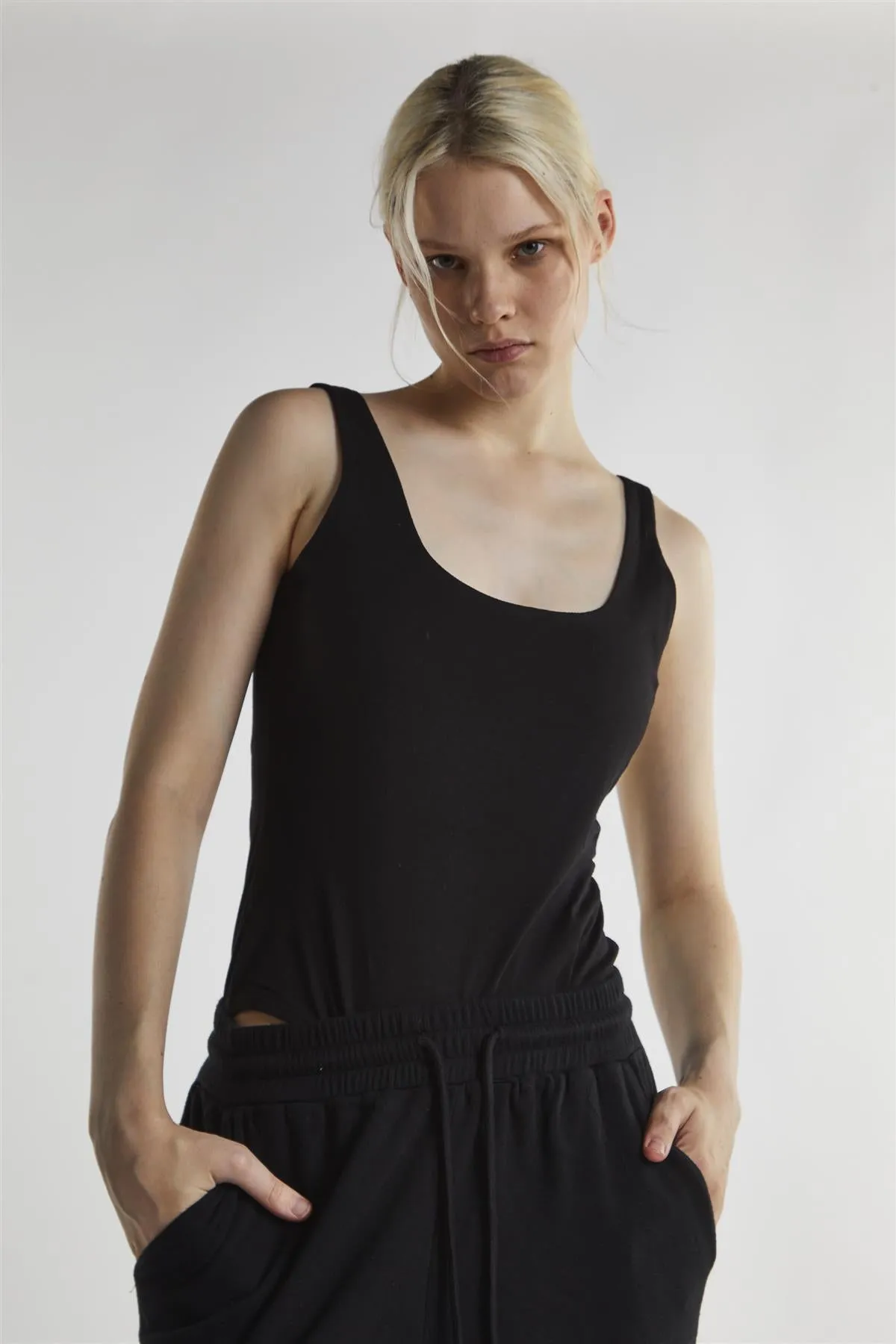 Black Scoop Neck Bodysuit