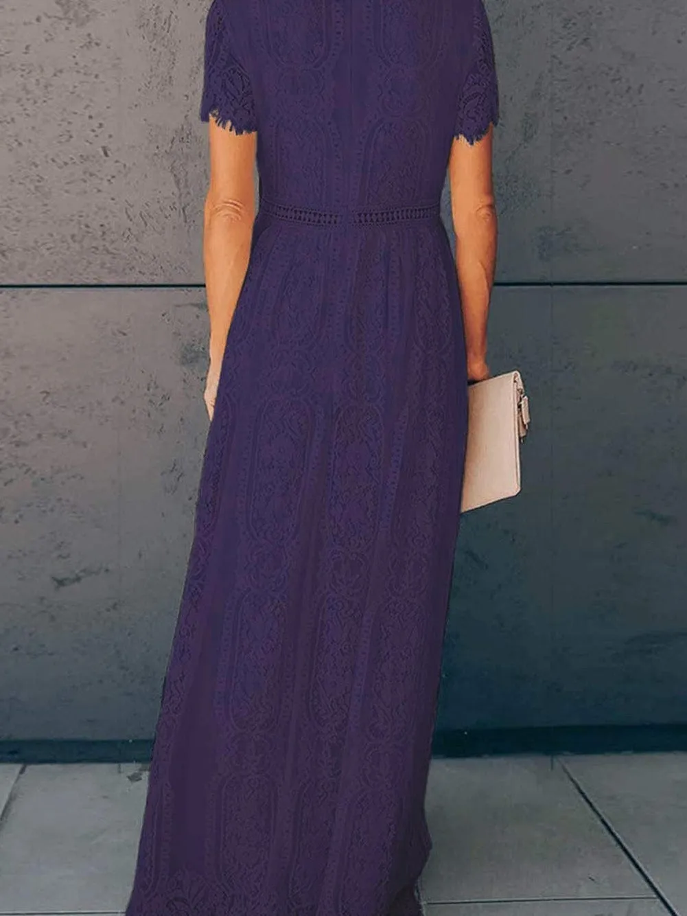 Blue Heart Lace Maxi Dress with Crochet Waistband