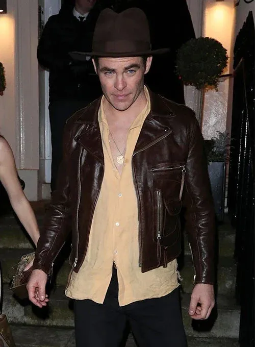 BROWN LEATHER JACKET WORN BY CHRIS PINE