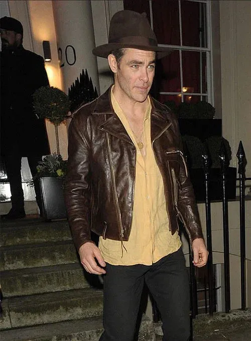 BROWN LEATHER JACKET WORN BY CHRIS PINE