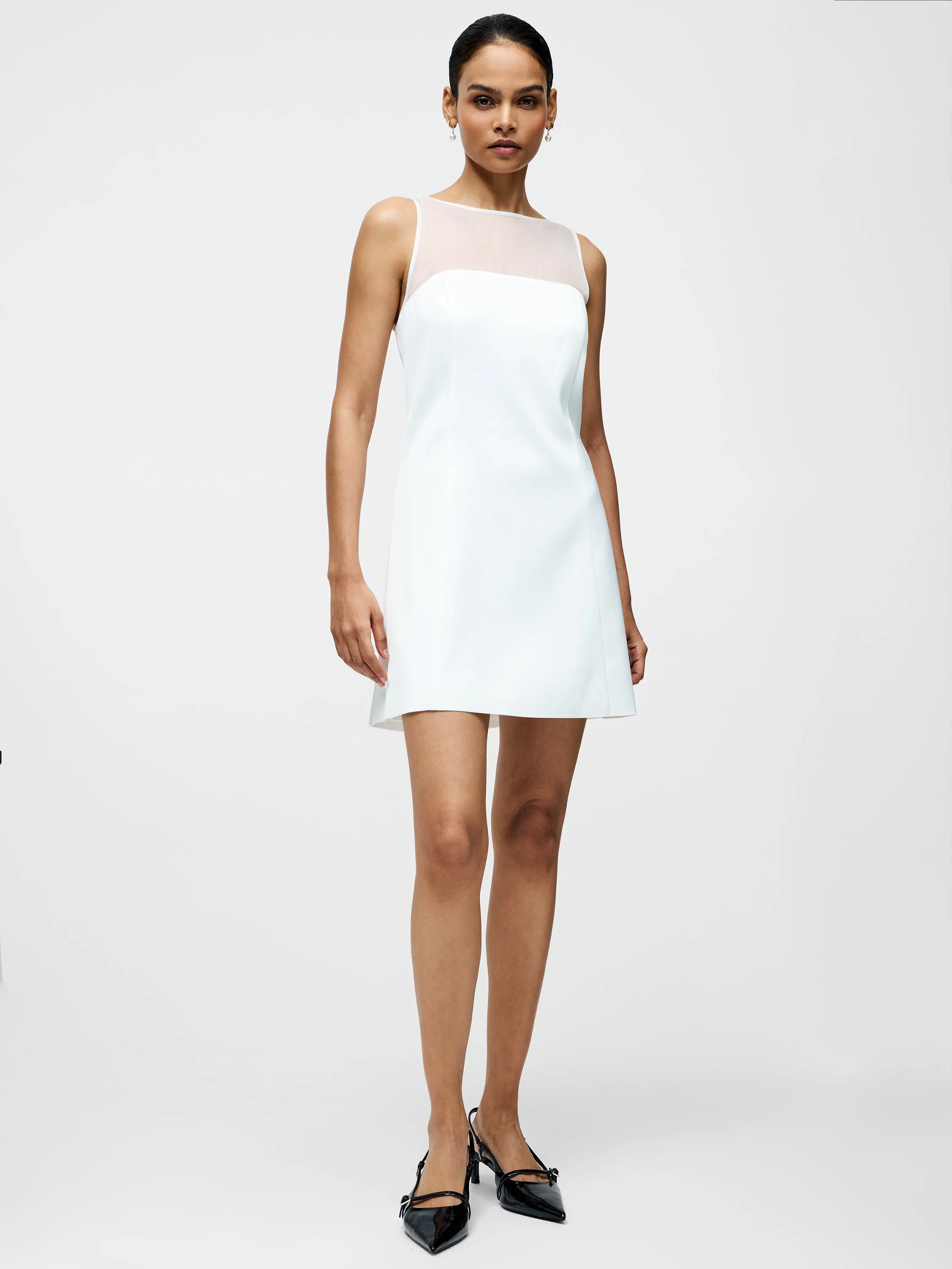 Carey Satin Slash Neck Chiffon Mini Dress