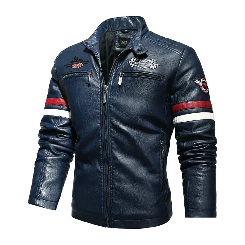 Casual Motor Spliced Leather Jacket Men New Vogue Biker