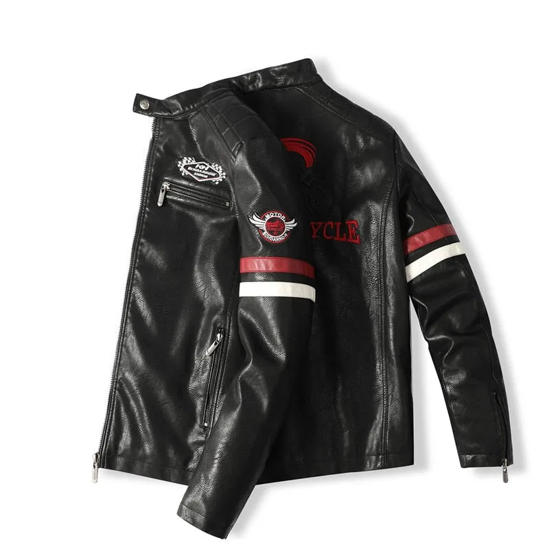 Casual Motor Spliced Leather Jacket Men New Vogue Biker