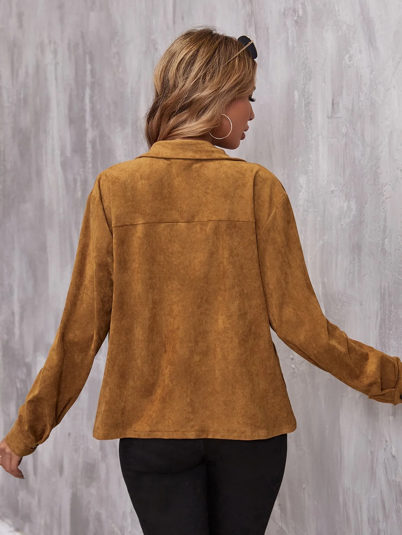 Casual Plain Long Sleeve Collar Regular Women Jacket