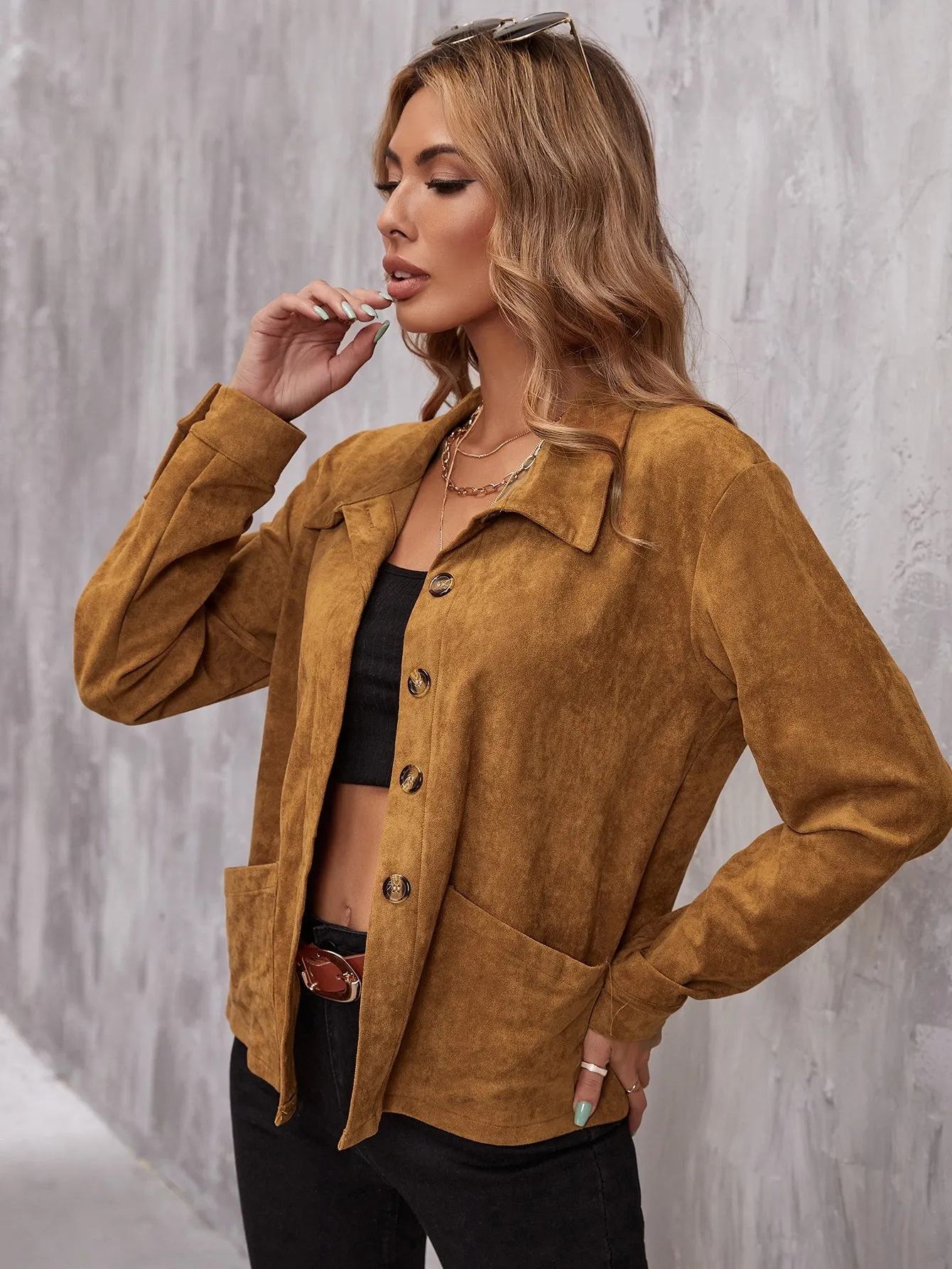 Casual Plain Long Sleeve Collar Regular Women Jacket