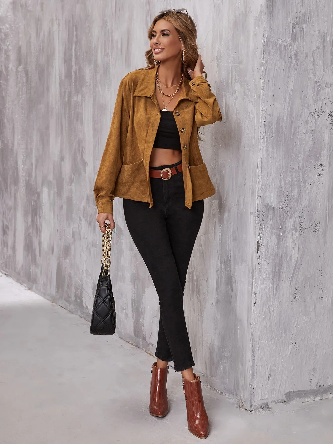 Casual Plain Long Sleeve Collar Regular Women Jacket