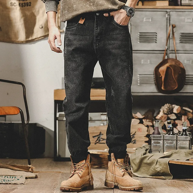 Classic American Style Retro Autumn Washed Fleece Padded Jeans