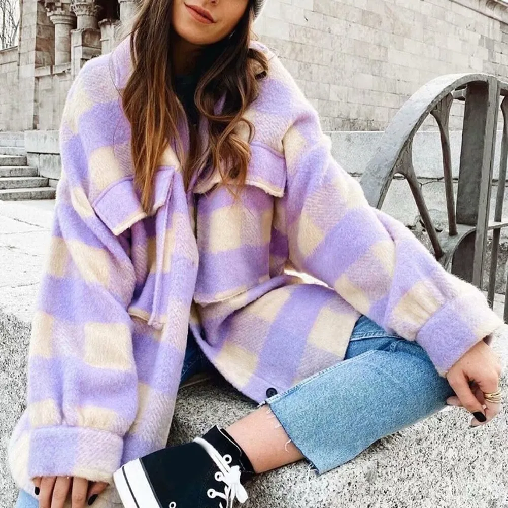 Clothes Irregular Plaid Coat Single breasted Winter Long Coat