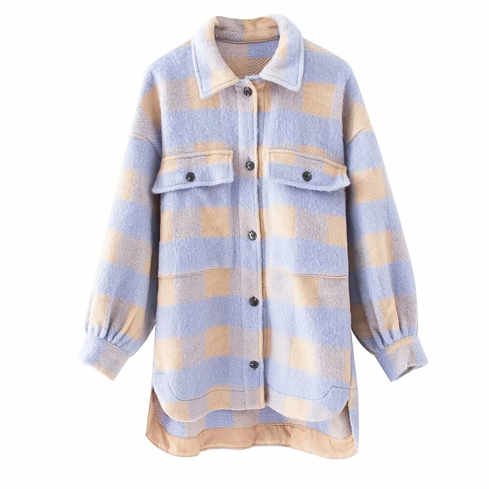 Clothes Irregular Plaid Coat Single breasted Winter Long Coat