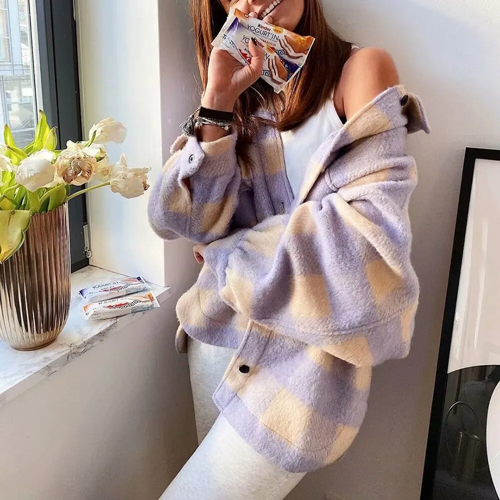 Clothes Irregular Plaid Coat Single breasted Winter Long Coat