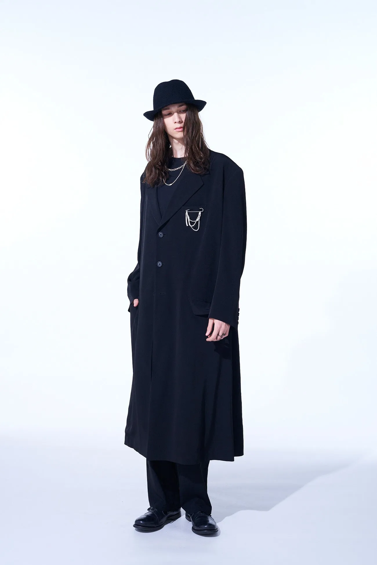CREPE DE CHINE OVERSIZED NOTCHED LAPEL LONG JACKET