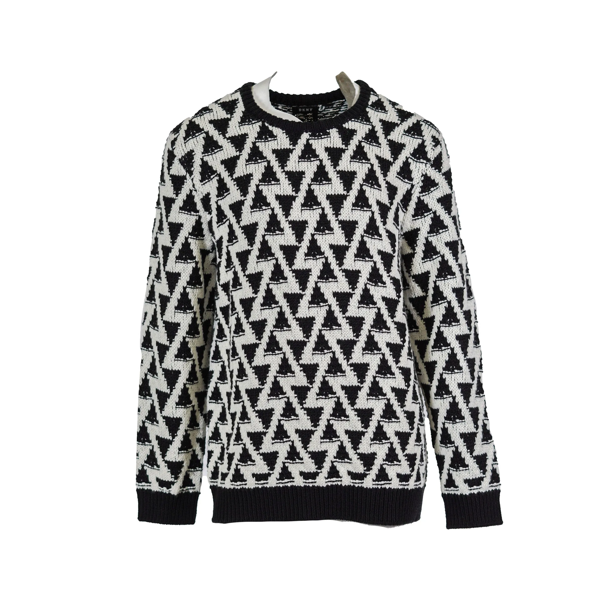 DKNY Men's Triangle Stitch Long Sleeve Crew Neck Sweater Black White Size XXL