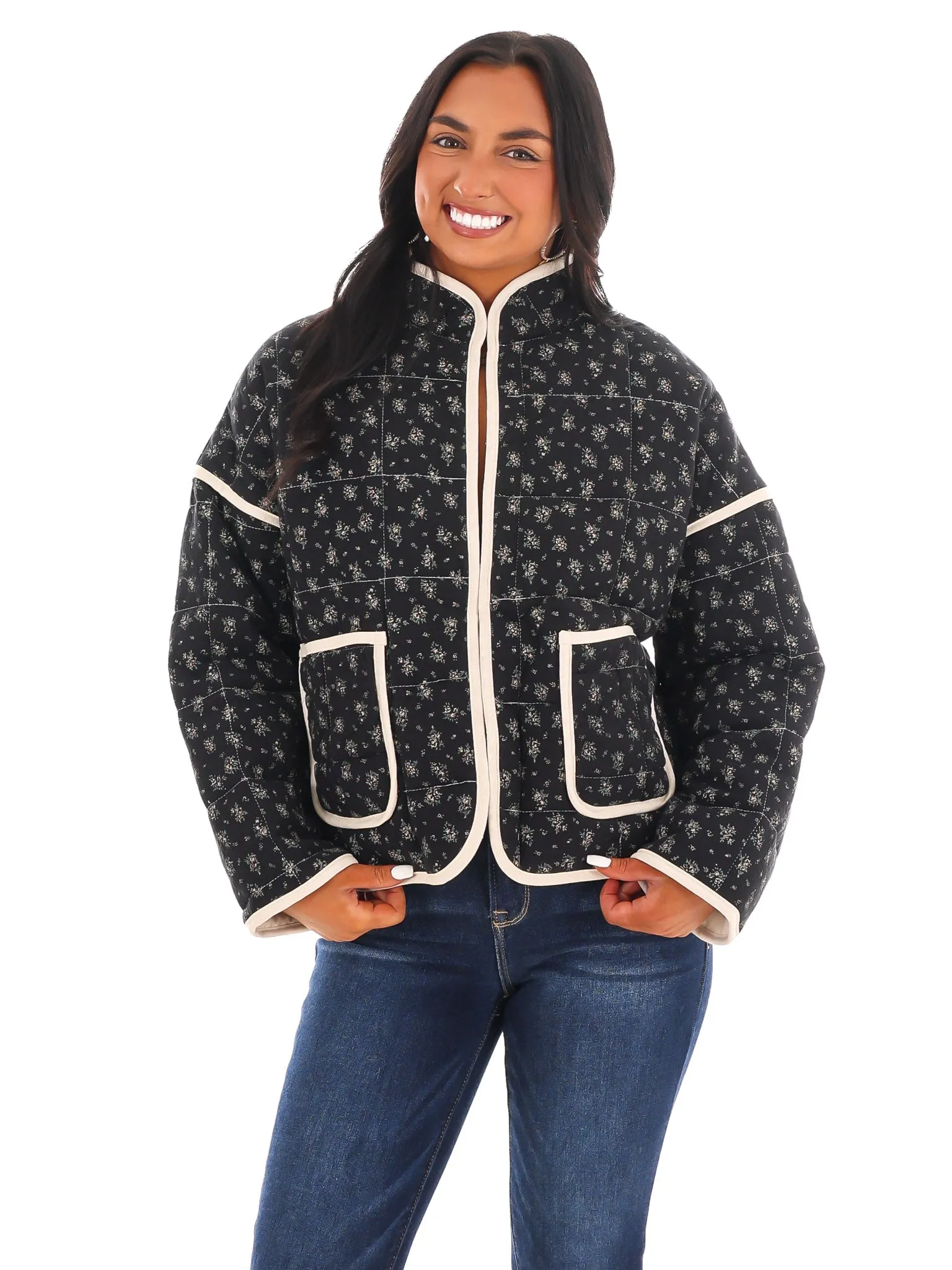 Floral Stitch Quilted Jacket
