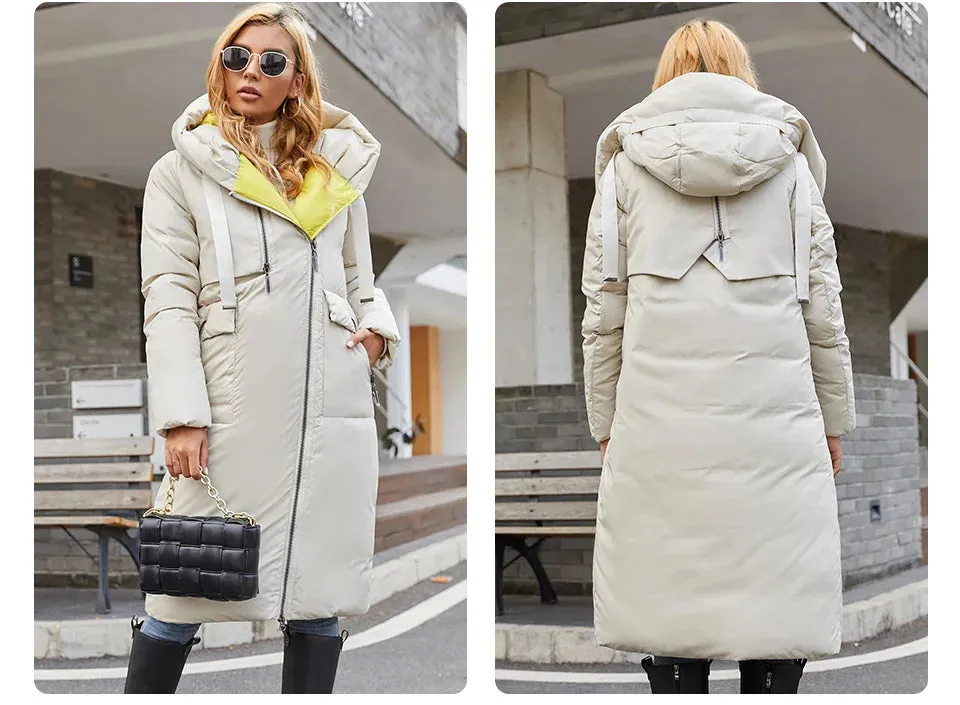 GASMAN 2022 Neue frauen unten jacke Marke mode Lange Frauen winter parka Kontrast mit kapuze oberbekleidung tasche stepp mäntel 21339