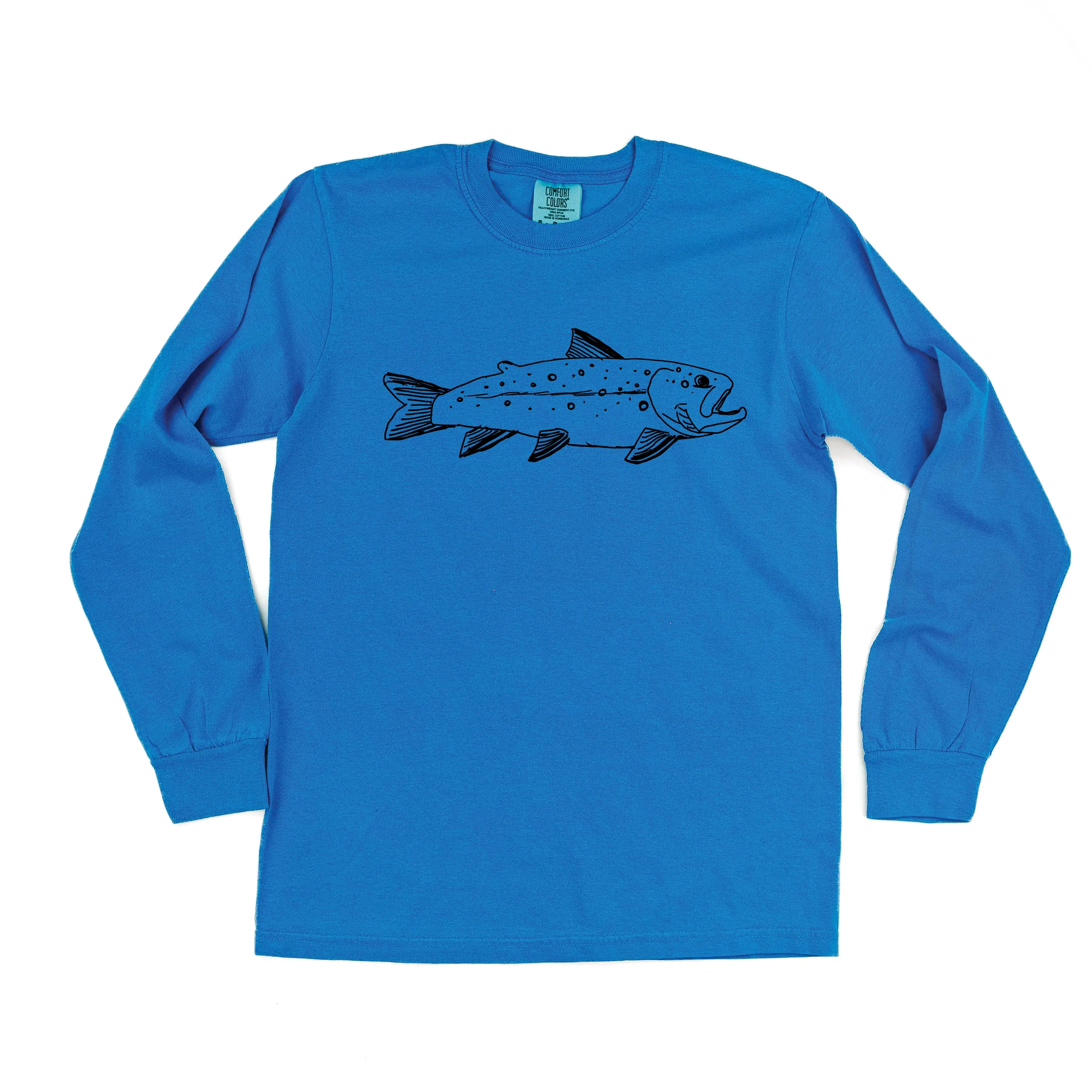 Hand Drawn Brook Trout - LONG SLEEVE COMFORT COLORS TEE