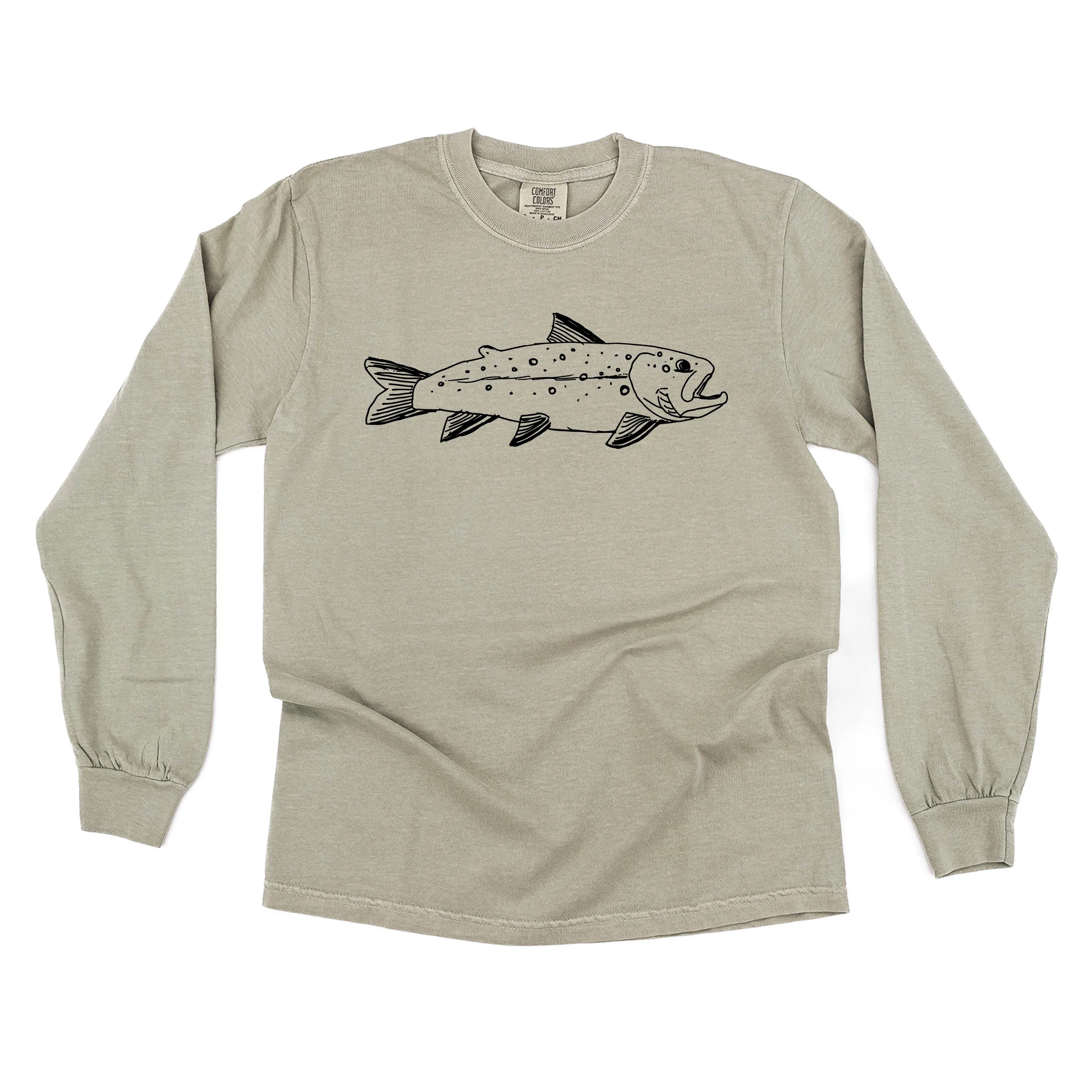 Hand Drawn Brook Trout - LONG SLEEVE COMFORT COLORS TEE