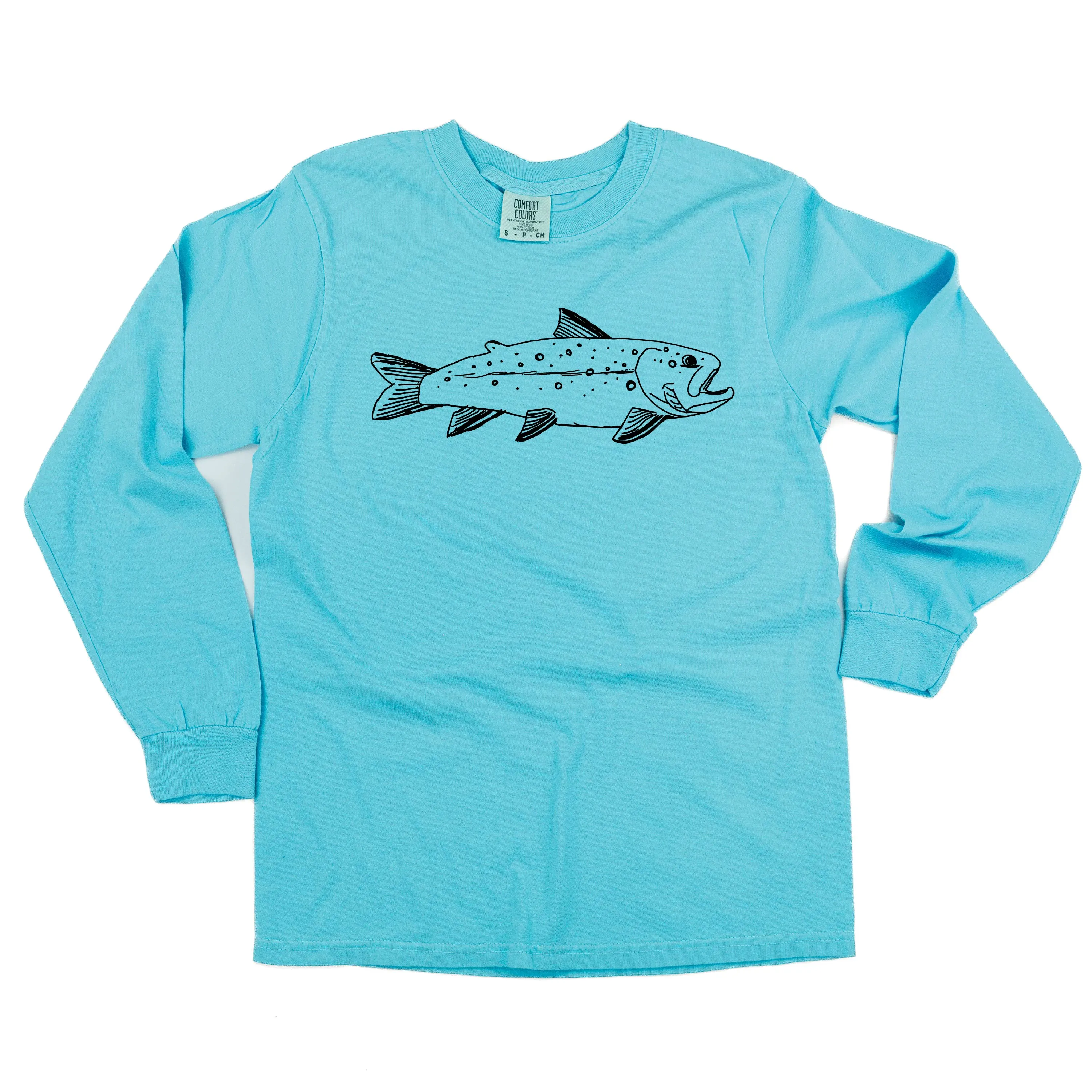 Hand Drawn Brook Trout - LONG SLEEVE COMFORT COLORS TEE