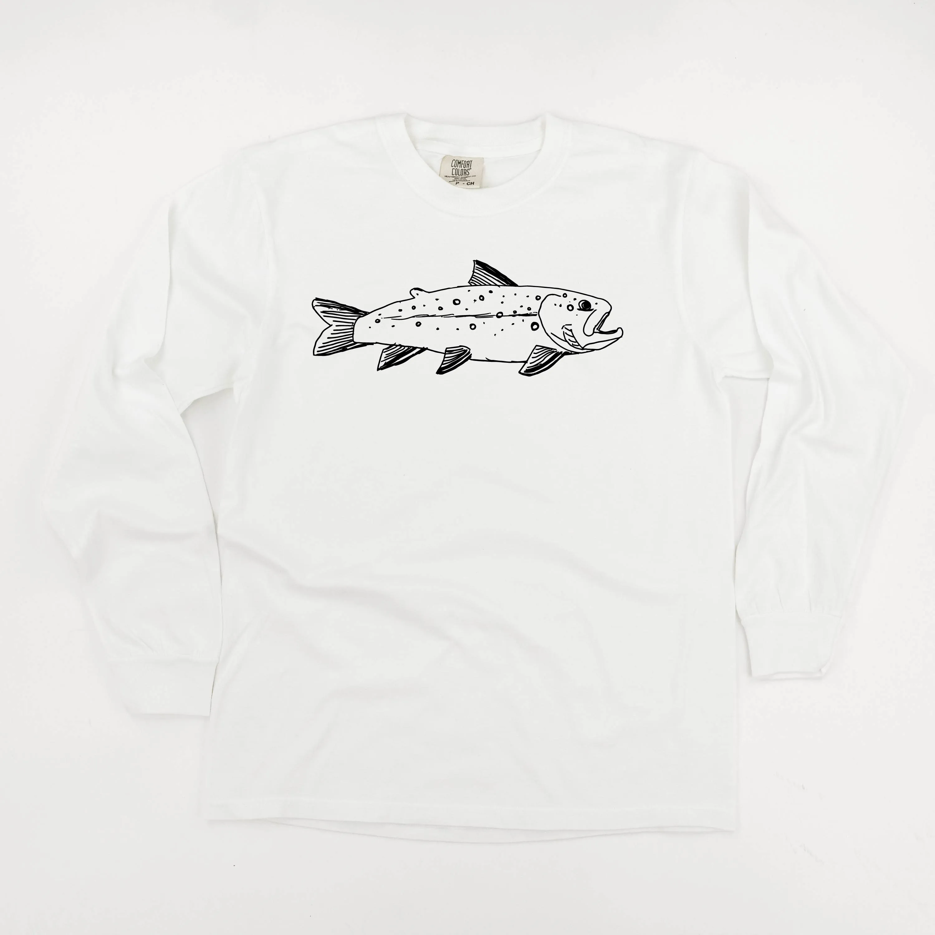 Hand Drawn Brook Trout - LONG SLEEVE COMFORT COLORS TEE