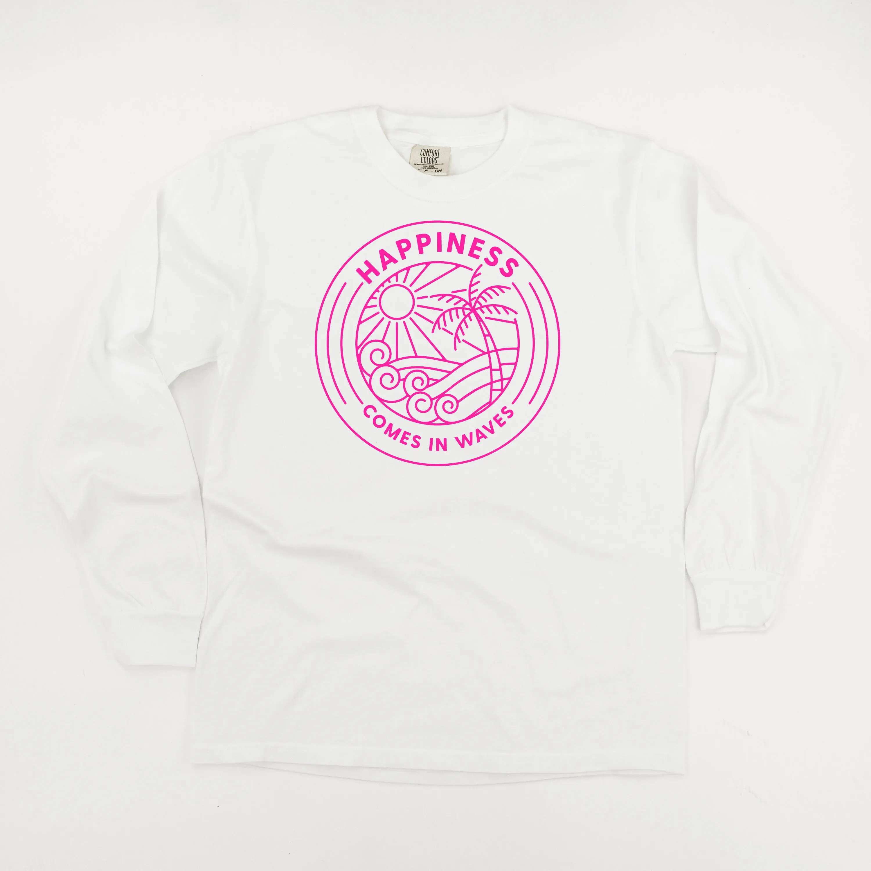 HAPPINESS COMES IN WAVES - LONG SLEEVE COMFORT COLORS TEE