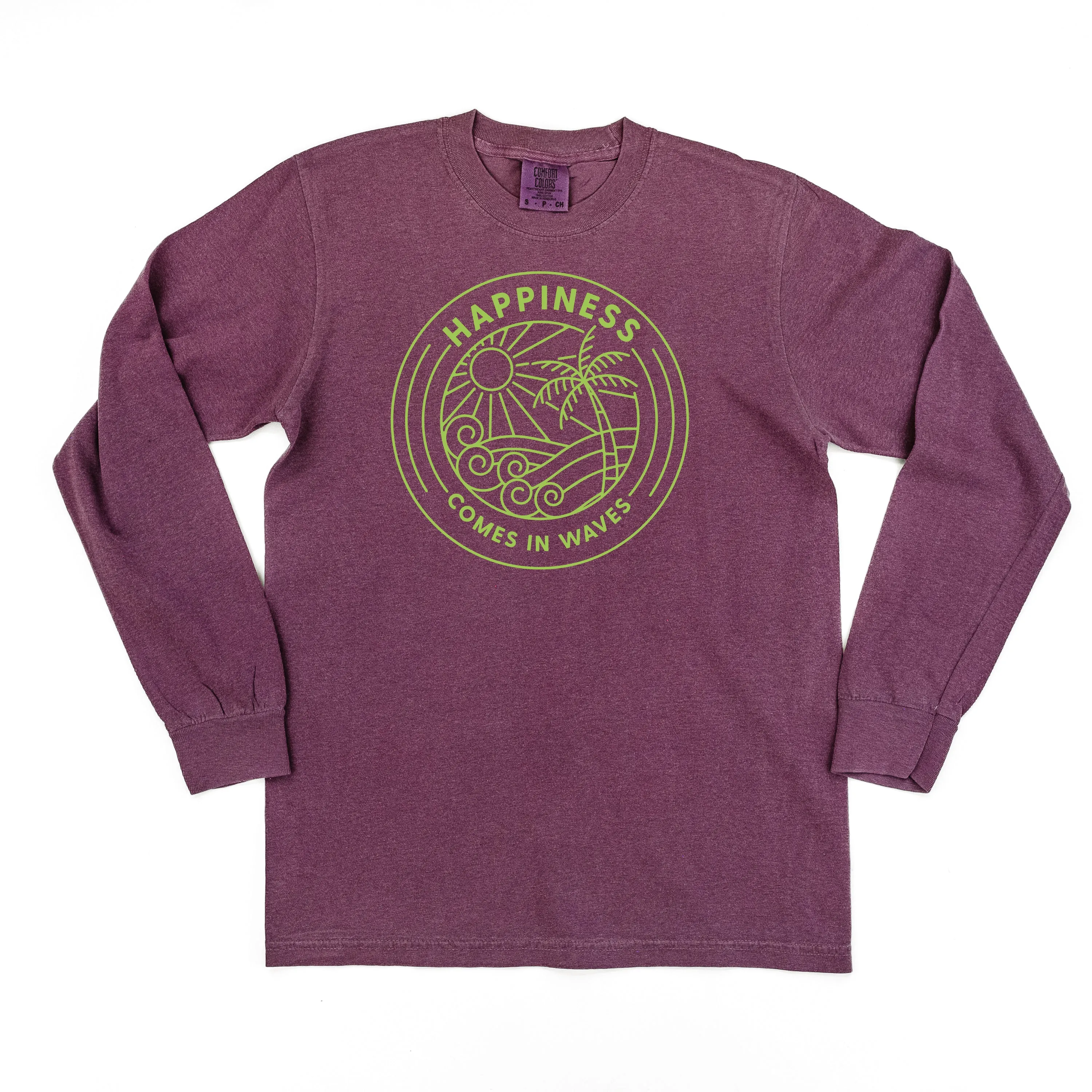 HAPPINESS COMES IN WAVES - LONG SLEEVE COMFORT COLORS TEE
