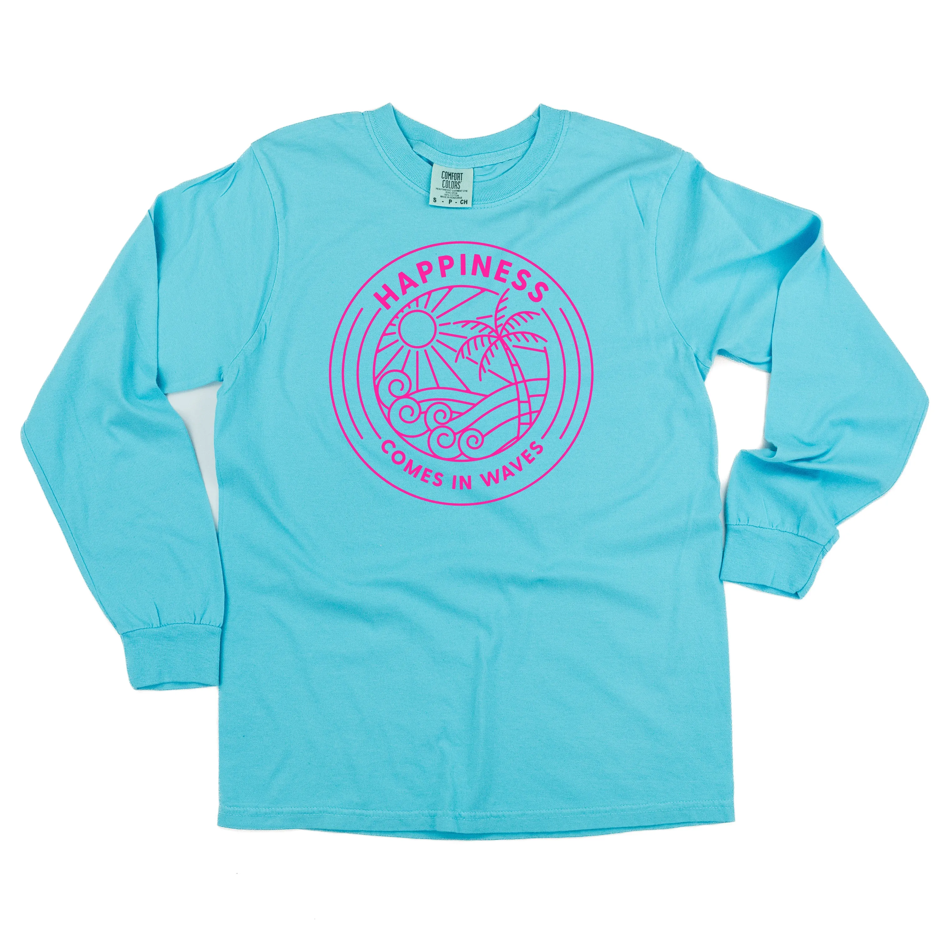 HAPPINESS COMES IN WAVES - LONG SLEEVE COMFORT COLORS TEE