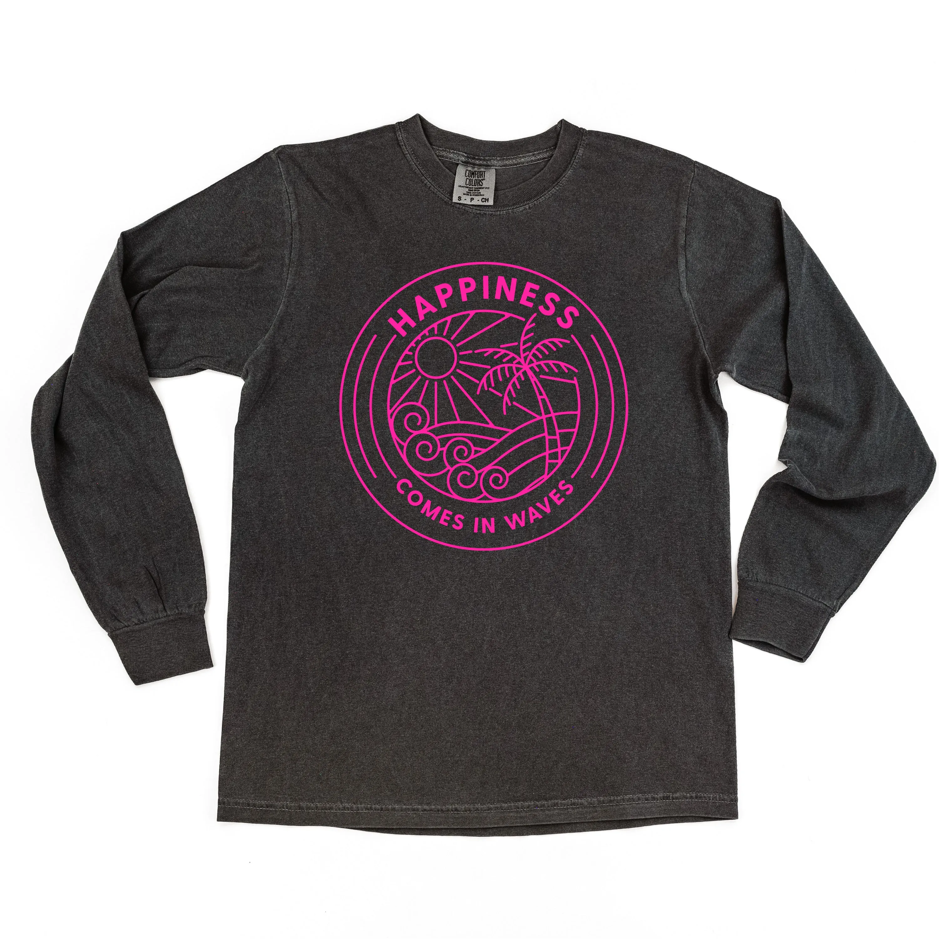 HAPPINESS COMES IN WAVES - LONG SLEEVE COMFORT COLORS TEE