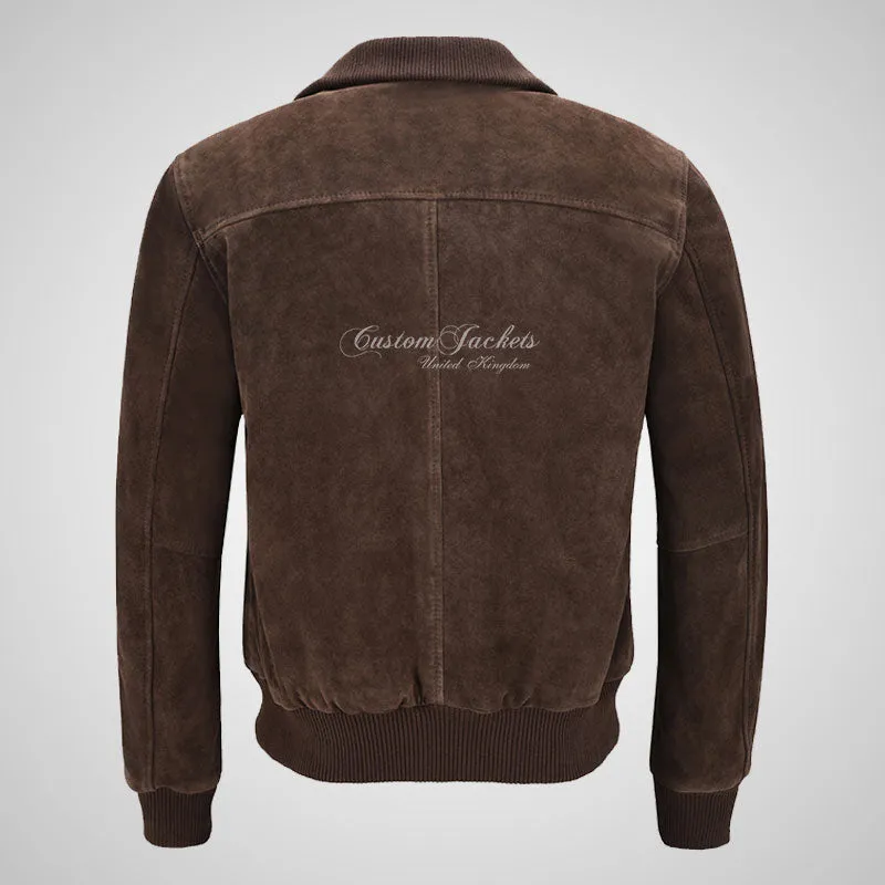 HARLAND Men's Suede Bomber Jacket 80's Style Soft Suede