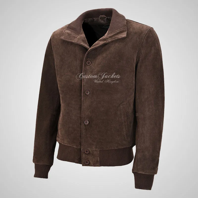 HARLAND Men's Suede Bomber Jacket 80's Style Soft Suede