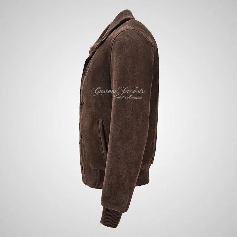 HARLAND Men's Suede Bomber Jacket 80's Style Soft Suede
