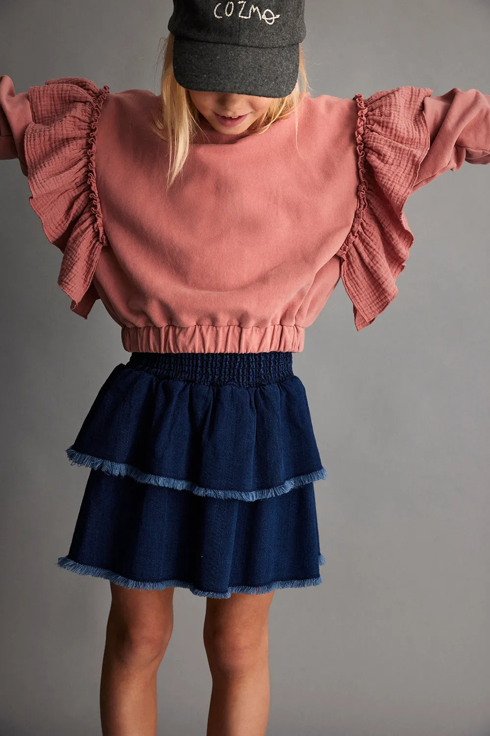 HERRINGBONE DENIM SKIRT