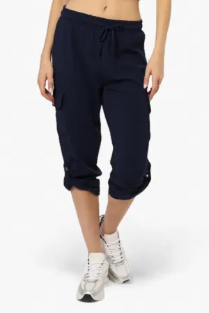 Impress Solid Tie Waist Cargo Pants - Navy