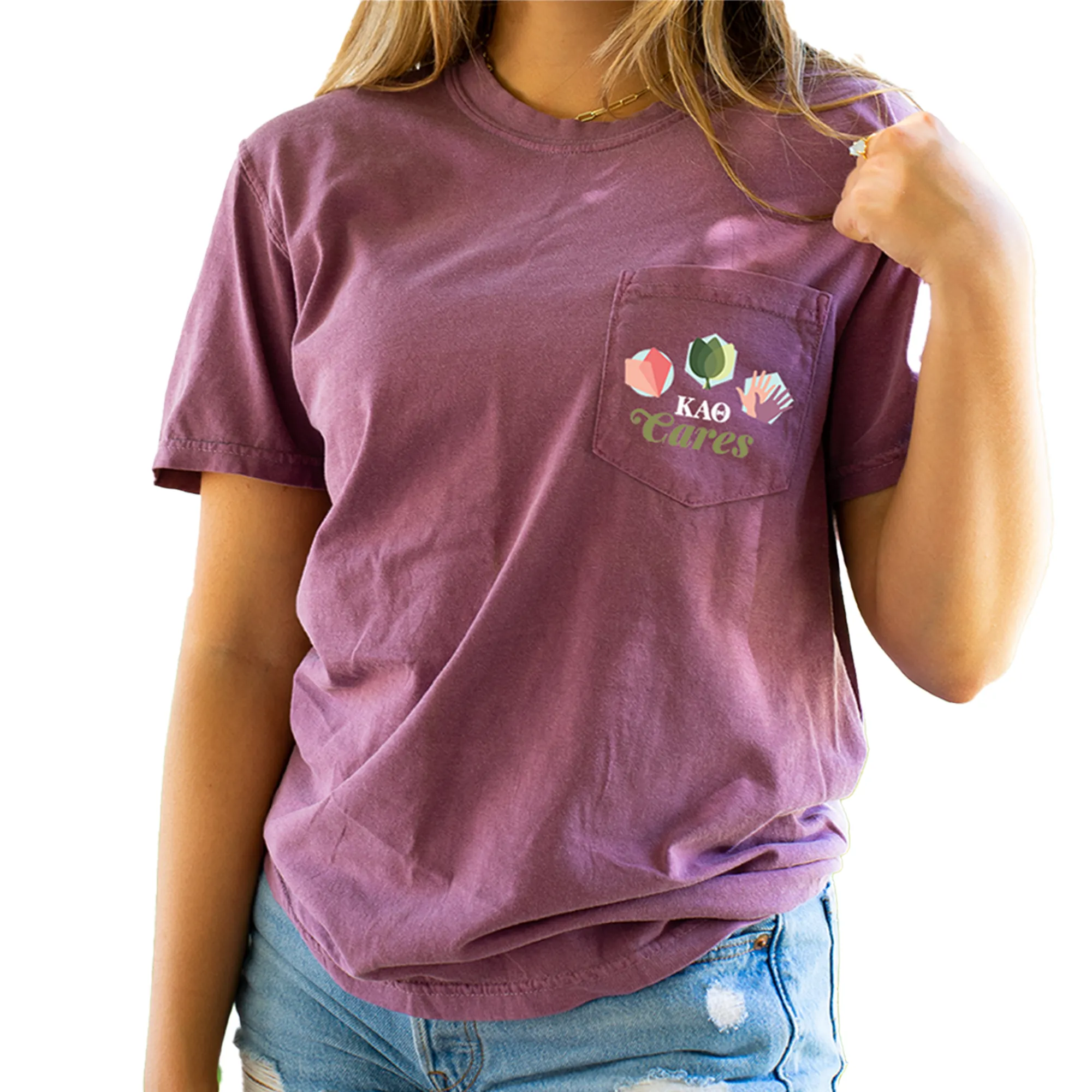Kappa Alpha Theta Pocket Tee - Cares - Pick Your Color
