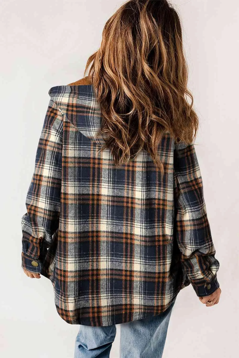 Kayla Plaid Snap Down Hooded Jacket