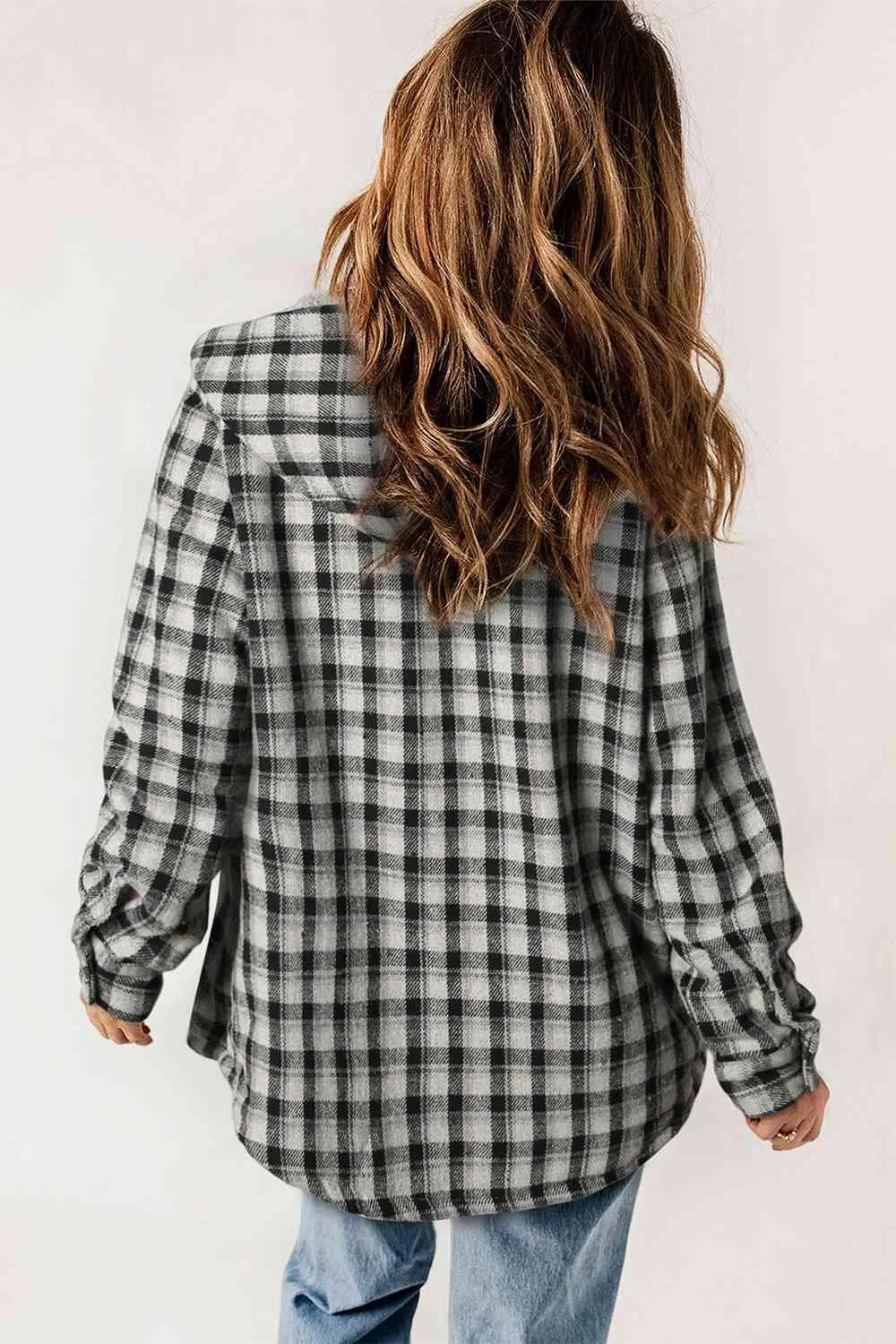 Kayla Plaid Snap Down Hooded Jacket