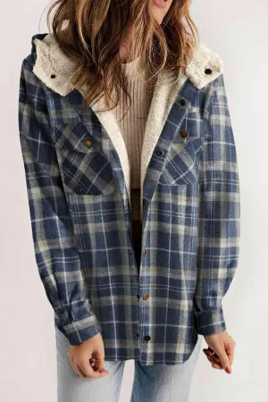 Kayla Plaid Snap Down Hooded Jacket