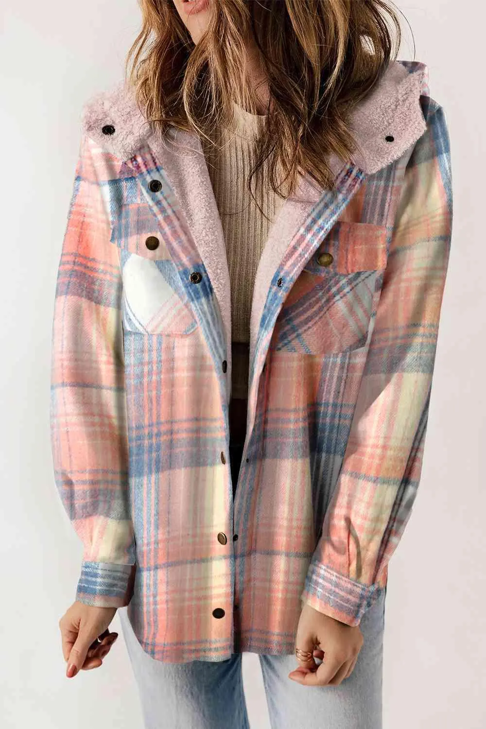 Kayla Plaid Snap Down Hooded Jacket