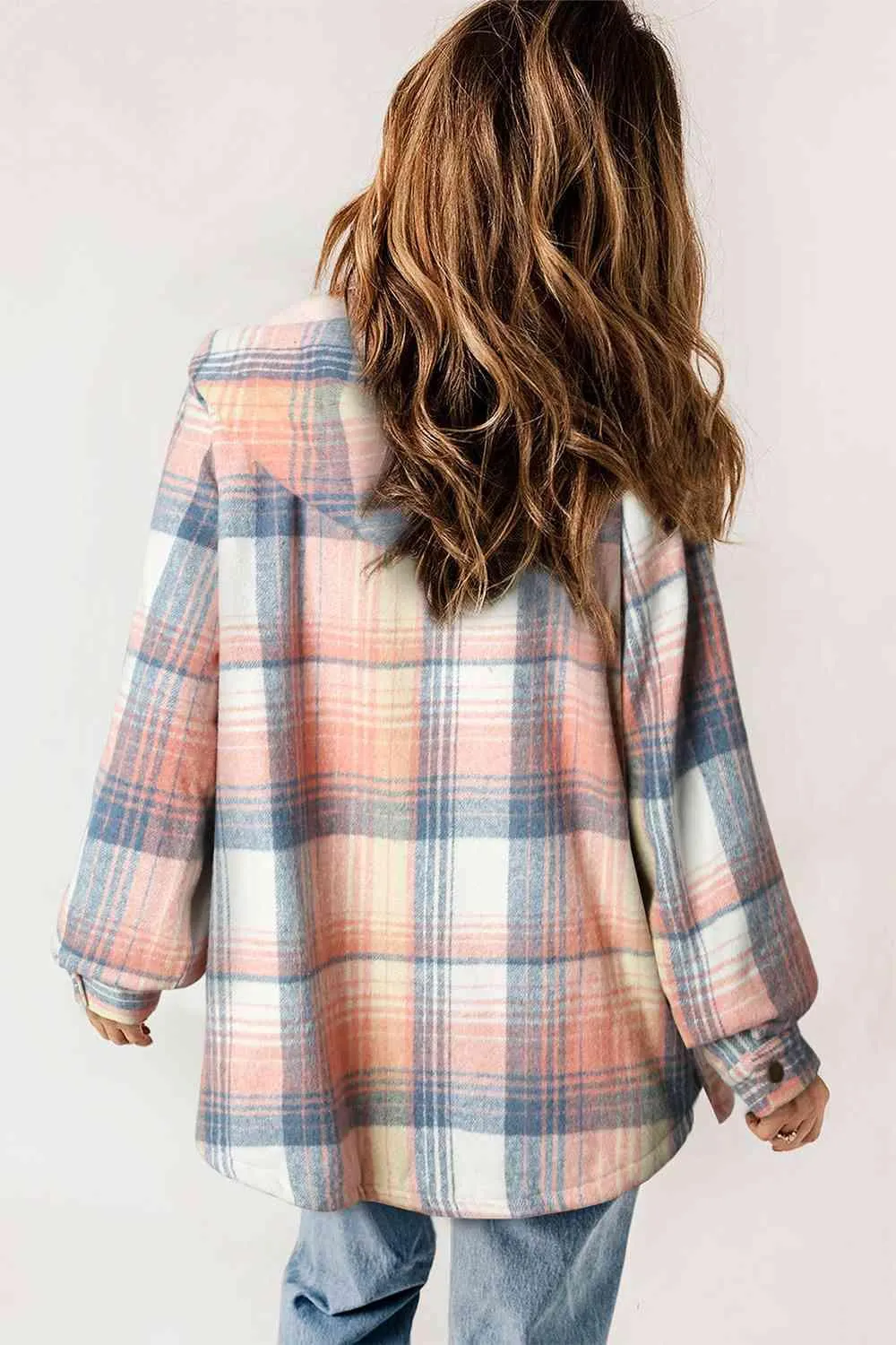 Kayla Plaid Snap Down Hooded Jacket