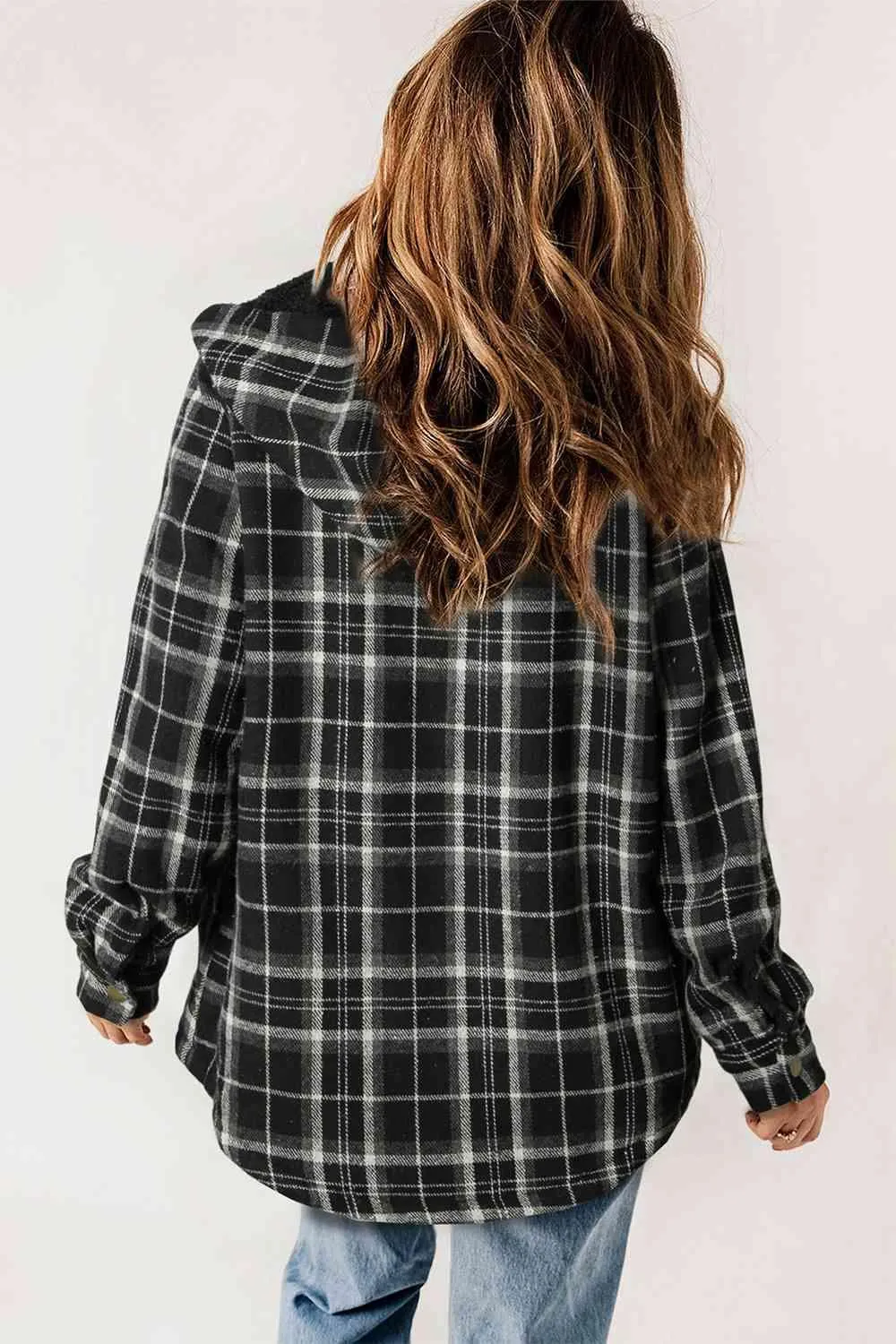 Kayla Plaid Snap Down Hooded Jacket