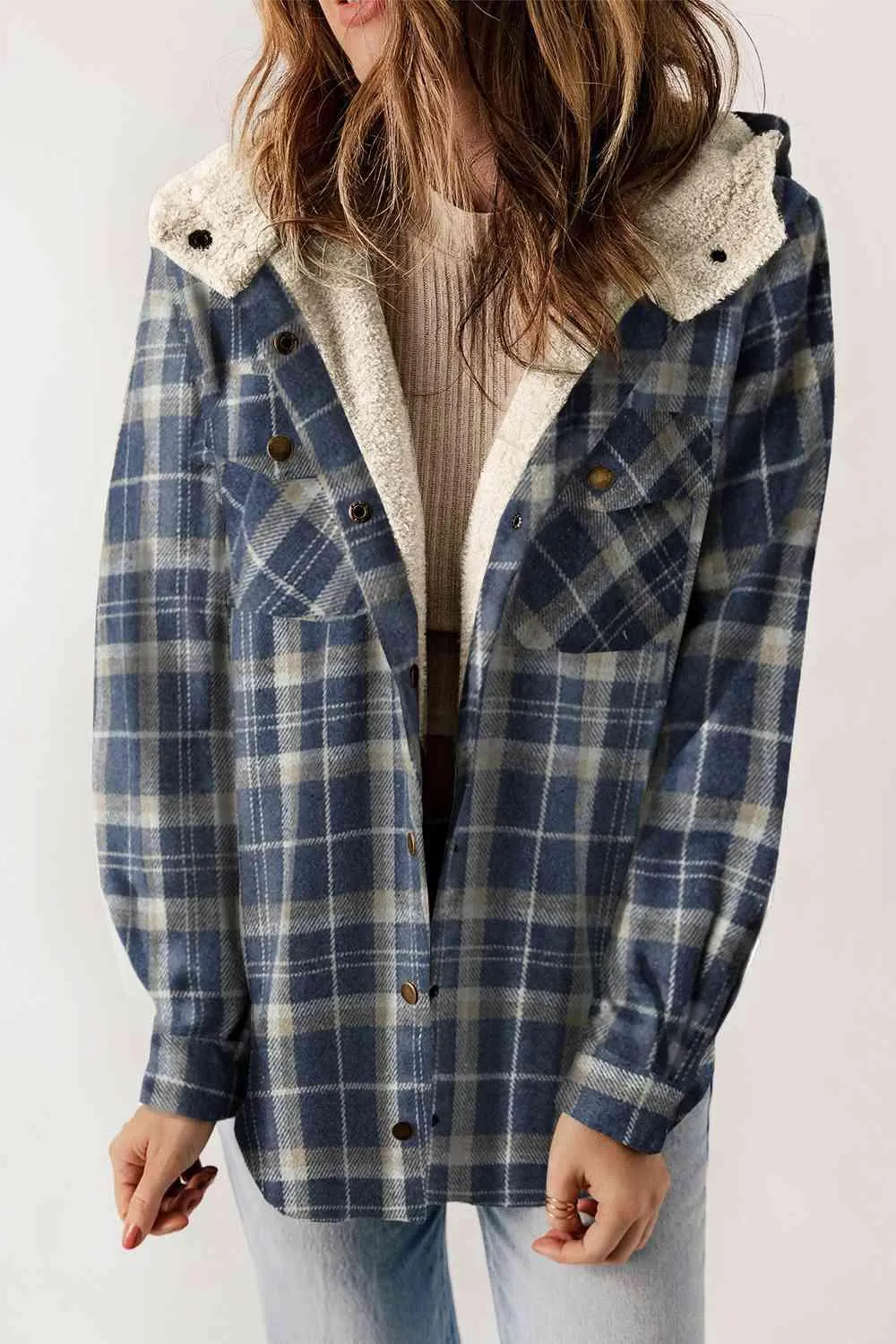 Kayla Plaid Snap Down Hooded Jacket