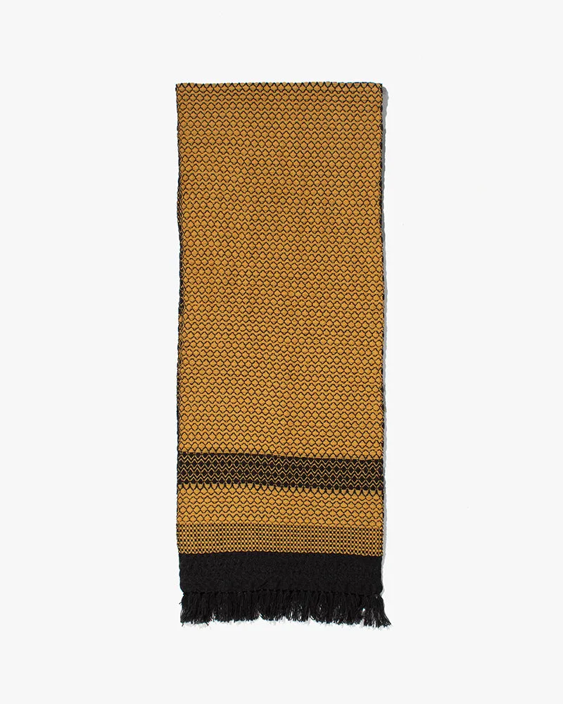 Kobo Oriza Scarf, Multi-Pattern Weave, Dark Grey with Mustard Yellow Accents