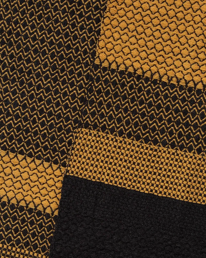 Kobo Oriza Scarf, Multi-Pattern Weave, Dark Grey with Mustard Yellow Accents